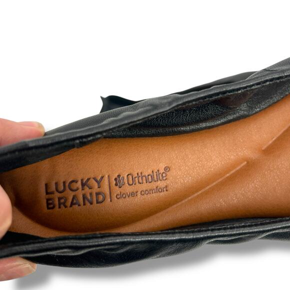 Lucky Brand Emmielou Ballet Flats Size 7 Black leather round toe scrunch minimal - Picture 5 of 9